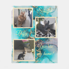 Pet bunny photo collage - green ink Fleecedecke Fleece Deken