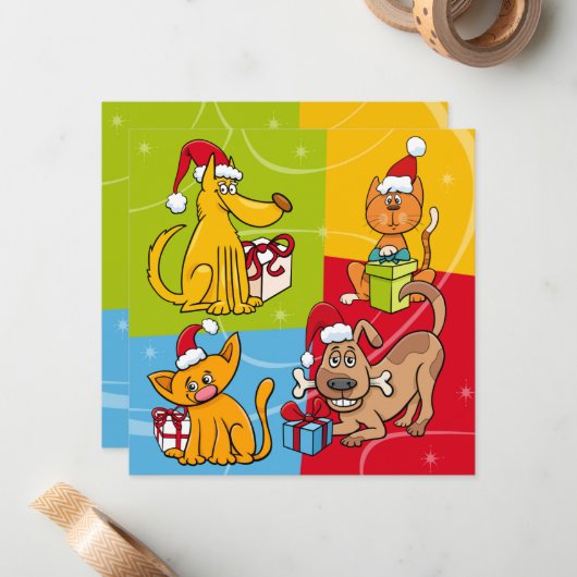 Pet Business Christmas Dog Cat Notitiekaartje (Voorkant / Achterkant in situ)