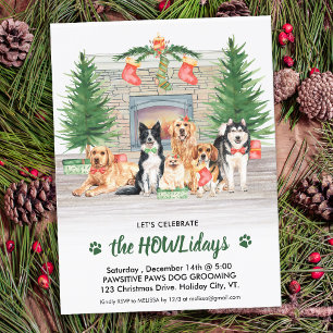 Pet Business Hondenliefhebber Cute Dogs Kerstfeest Uitnodiging Briefkaart