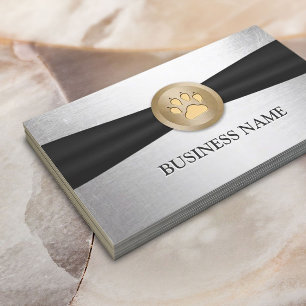 Pet Care Gold Paw Badge Black Ribbon Silver Visitekaartje