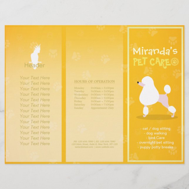 Pet Care Sitting Cartoon Dog tri-Fold Brochures (Voorkant)