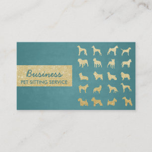 Pet Care Turquoise & Gold Dogs Silhouettes Modern Visitekaartje
