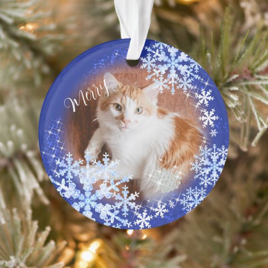 Pet Cat Christmas Blue-Ornament Ornament (Boom)