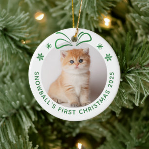 Pet Cat First Kerstmis Persoonlijke Fotovakantie Keramisch Ornament