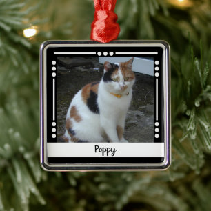 Pet Cat naam Foto Holiday zwart wit Metalen Ornament