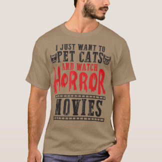 Pet cats watch horror movies Famy movie night ho T-shirt