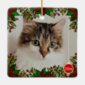 Pet Chat Poinsettia Année Boule de Noël Ornement (Dos)