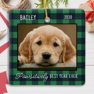 Pet Christmas Gepersonaliseerde Plaid Puppy Dog Fo Keramisch Ornament
