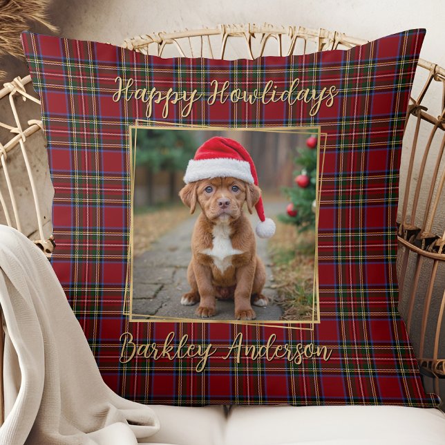 Pet Christmas Plaid Gold Gepersonaliseerde 2 Hond  Kussen (Creator heeft geüpload)