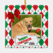 Pet Christmas Tree Ornament - Argyle en bogen. (Voorkant)