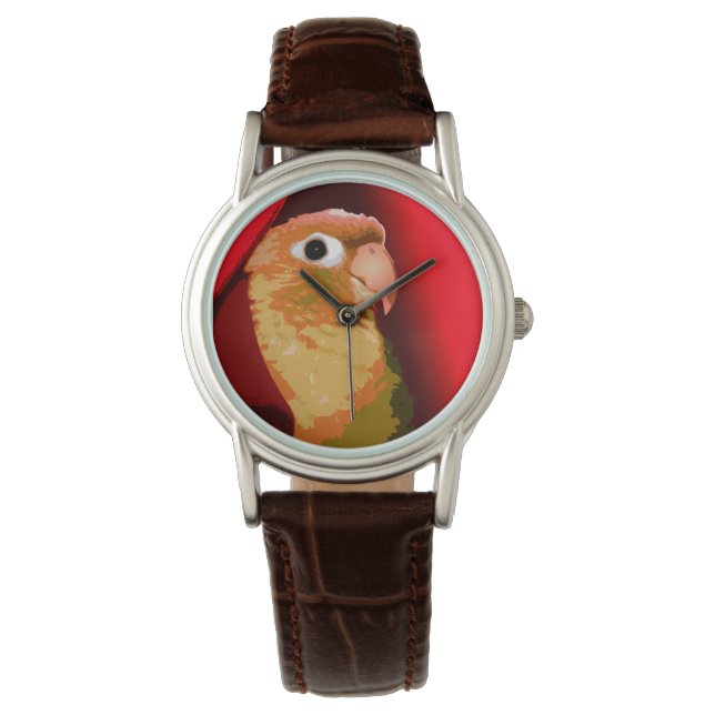 Pet Conure Parrot Green Cheek Bird Style Red Horloge (Voorkant)