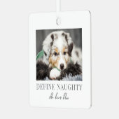 Pet Definieer Ondeugende Hond Foto Kerstmis Metalen Ornament (Voorkant links)