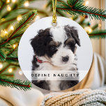 Pet Définir Naughty | Arbre de Noël photo<br><div class="desc">Capturez l'esprit de vacances avec ce décor unique et personnalisé d'arbre de Noël ! Présentant deux de vos photos préférées, cet ornement de gardiennage saura plaire aux petits comme aux grands. Le texte dit "Définir Naughty", customisé avec le nom de votre animal de compagnie et l'année. Une façon parfaite de...</div>