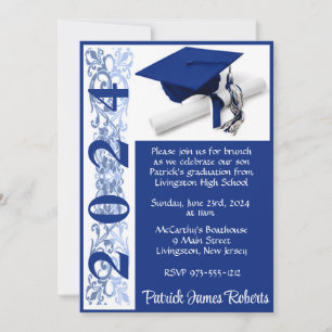 Pet & Diploma 5x7 Blauwe Achtergrond Afstuderen Kaart