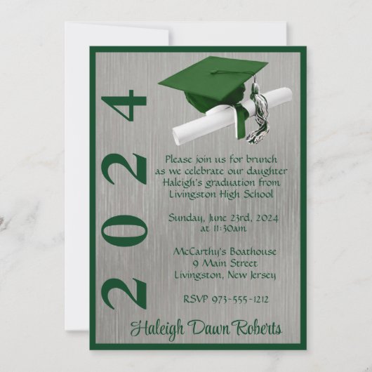 Pet & Diploma 5x7 Groen en Zilver Afstuderen Kaart (Voorkant)