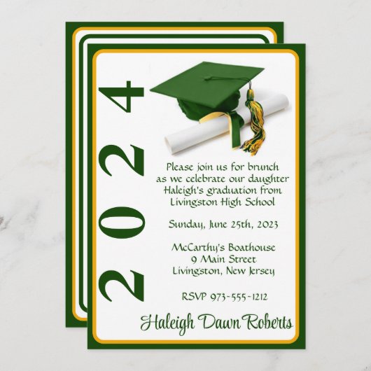 Pet & Diploma 5x7 Groen & Goud Afstuderen Kaart (Voorkant / Achterkant)