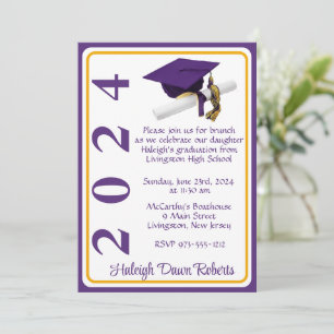 Pet & Diploma 5x7 Paarse & Gouden Afstuderen Kaart