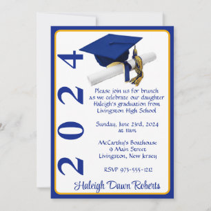 Pet & Diploma 5x7 Royal Blue & Gold Afstuderen Kaart