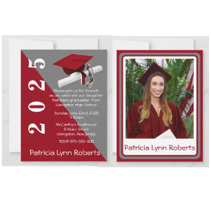 Pet & Diploma Foto, Rood & Grijs Afstuderen Kaart