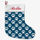Pet Dog Cat Name Blue White Paw Prins Grote Kerstsok (Voorkant)