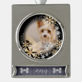 Pet Dog Christmas Zwart Goud Ornament Verzilverd Banner Ornament (Voorkant)