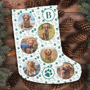 Pet Dog Custom Fotocollage Monogram Paw Prints Kleine Kerstsok