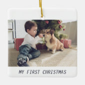 Pet Dog Cute First Kerstfotoscript Keramisch Ornament (Voorkant)