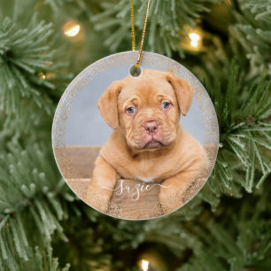  Pet Dog Foto Gold Glitter Keramisch Ornament