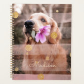Pet Dog Foto roze lint Chic Gold Glitter Naam Planner (Voorkant)