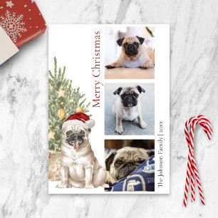 Pet Dog Foto van Cute Pug en Kerstmis Feestdagenkaart