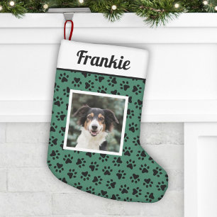 Pet Dog Green en Black Paw Drukt Aangepaste foto Kleine Kerstsok