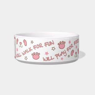 Pet DOG Medium Bowl "Will Walk for Fun" Voerbakje