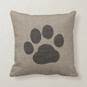 Pet Dog Paw Print Faux Linen Burlap Style Kussen