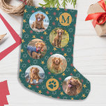Pet Dog Photo personnalisée Collage Retro Motif<br><div class="desc">Décorez votre maison et gâtez votre animal de compagnie préféré avec ce collage photo de animal de compagnie super mignon et monogramme de noël stockking dans un arrière - plan de flocon de neige vert. 12 photos, 6 de chaque côté, pour toutes vos années préférées photos et souvenirs. Vous pouvez...</div>