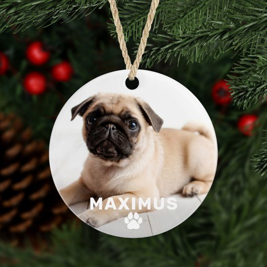 Pet Dog Simple Paw Print Custom Name Photo Ornament