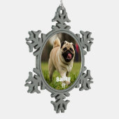 Pet Dog Simple Paw Print Custom Name Photo Tin Sneeuwvlok Ornament (Links)