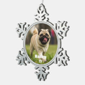 Pet Dog Simple Paw Print Custom Name Photo Tin Sneeuwvlok Ornament (Rechts)