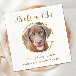 Pet Dog Wedding Drinken op me Foto Elegant Gold Servet