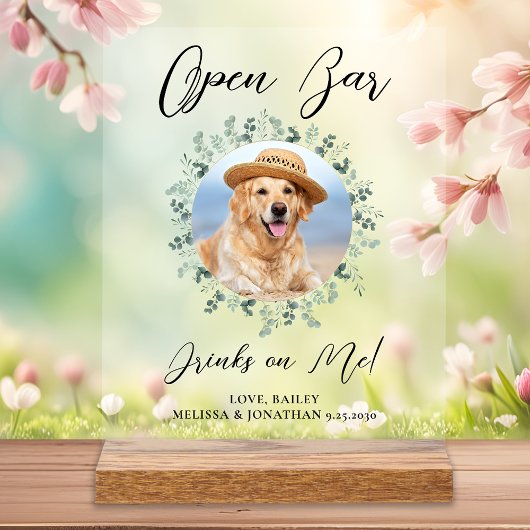 Pet Dog Wedding Open Bar Aangepaste foto-Drinken Acryl Bord