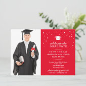 Pet en Confetti met Foto, Rood Afstuderen Kaart (Staand voorkant)