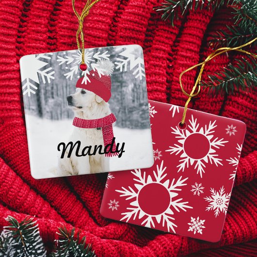 Pet en Scarf Snowflake Keramisch Ornament