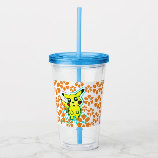 Pet en stro van de Pikachu Water Cup (bloemen) (bl Acryl Drinkbeker (Voorkant)