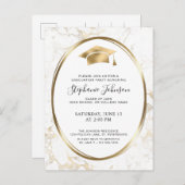 Pet en Tassel Gold Marble Graduation Party Uitnodiging Briefkaart (Voorkant / Achterkant)