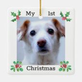 Pet First Kerstfoto Keramisch Ornament (Achterkant)