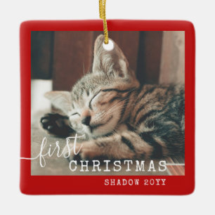 Pet First Kerstfoto Red Rustic Keramisch Ornament