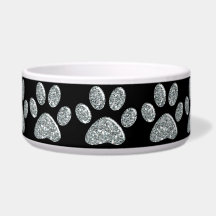 Pet Food Bowl - Light Silver Bling Paw-afdrukken