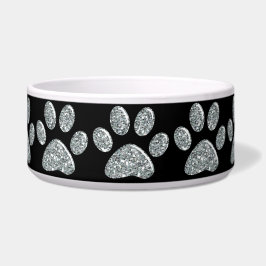 Pet Food Bowl - Light Silver Bling Paw-afdrukken Voerbakje