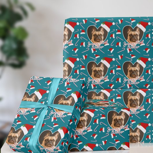 Pet Foto Blauwgroen Hart Kerst Wrapping Papier