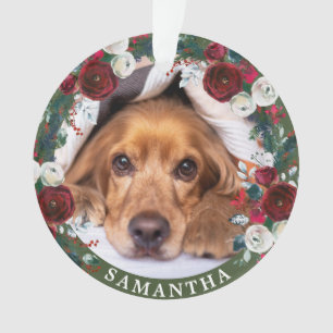 Pet Foto Dog Red Rose Wreater Kerstannament Ornament