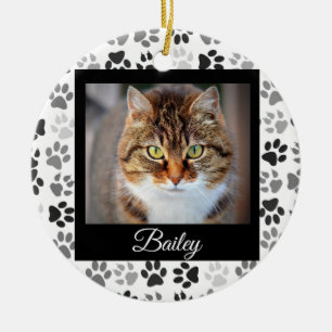 Pet-foto met kerstmis Modern Paws Black White Keramisch Ornament